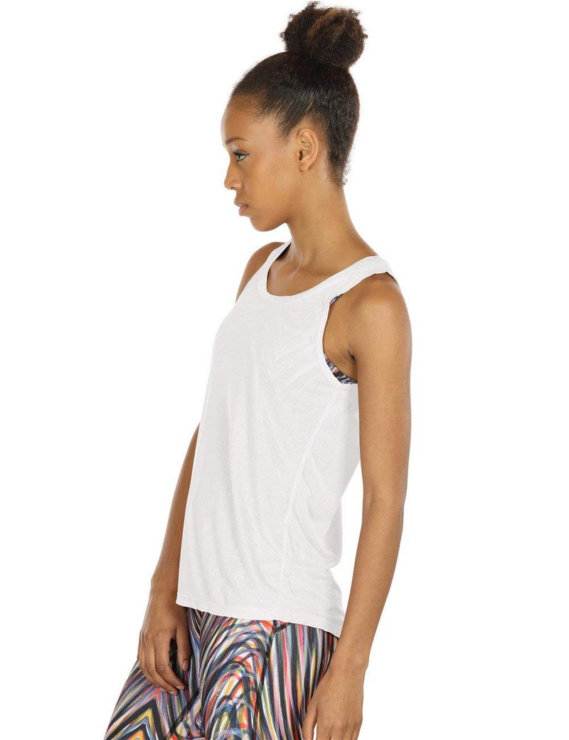 icyzone Yoga Tops Activewear Workout Clothes Open Back Fitness Racerback Tank Tops for Women (S, Black/White) - Image 5